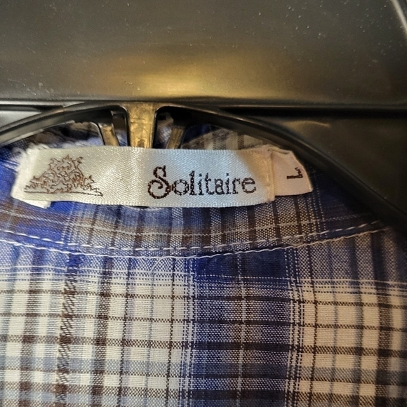 Solitaire Large distressed plaid western embroidered peal button down longsleeve - Picture 9 of 11